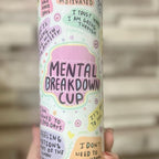 Mental breakdown 20oz double walled insulated tumbler for hot and cold drinks with lid and straw