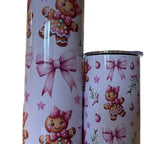 Pink gingerbread double walled insulated tumbler 20oz with flat lid and straw and sippy cup 12oz  Drinkware Bottles Flasks Insulation Mug Bottled Portable