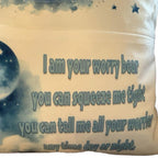 Personalised blue worry bear pocket cushion, pillow. Option to add on insert and teddy