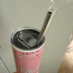 20oz pink tumbler with lid and straw for hot and cold drinks Insulated Colorful