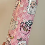 Pink Santa Themed 20oz Tumbler with Flat Lid and Straw - Festive Design for Christmas Drinks Drinkware Flasks Insulated Portable Water Bottles Mug Bottled