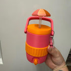 Pink and orange can cooler, can holder with can opener and straw topper. Name can be added if send me name in message after ordering or leave a note at checkout