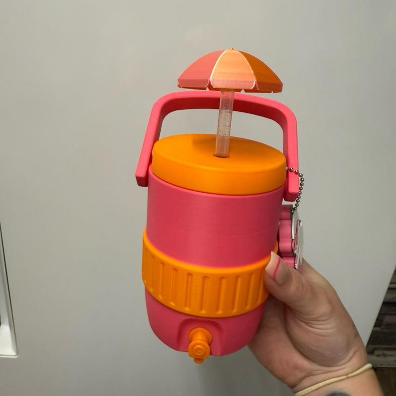 Pink and orange can cooler, can holder with can opener and straw topper. Name can be added if send me name in message after ordering or leave a note at checkout
