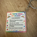 Autistic child on board metal key ring for car keys, emergency car keys keyring, autistic children, sen children