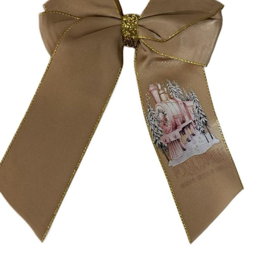 6inch Personalised Hair Bows with Sliding Clip on the Back - Gold Trim & Christmas Design
