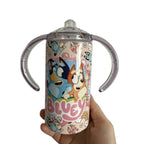 Blue Dog 12oz Insulated Sippy Cup with Two Lids One Sippy Lid and One Lid with Straw BPA Free for Kids
