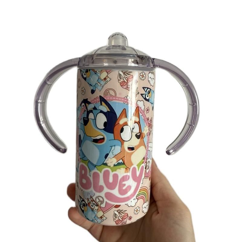 Blue Dog 12oz Insulated Sippy Cup with Two Lids One Sippy Lid and One Lid with Straw BPA Free for Kids