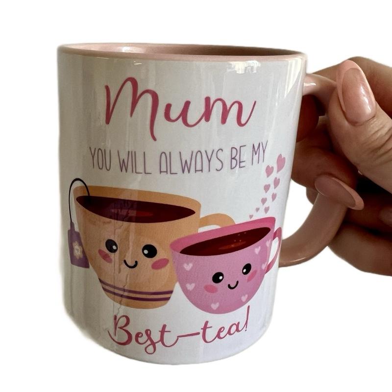 Mum Mug Pink and White with Pink Inside & Handle Best mum Design for a Drinkware Cup Ceramic mug Reusable Washable Reuse Coffee