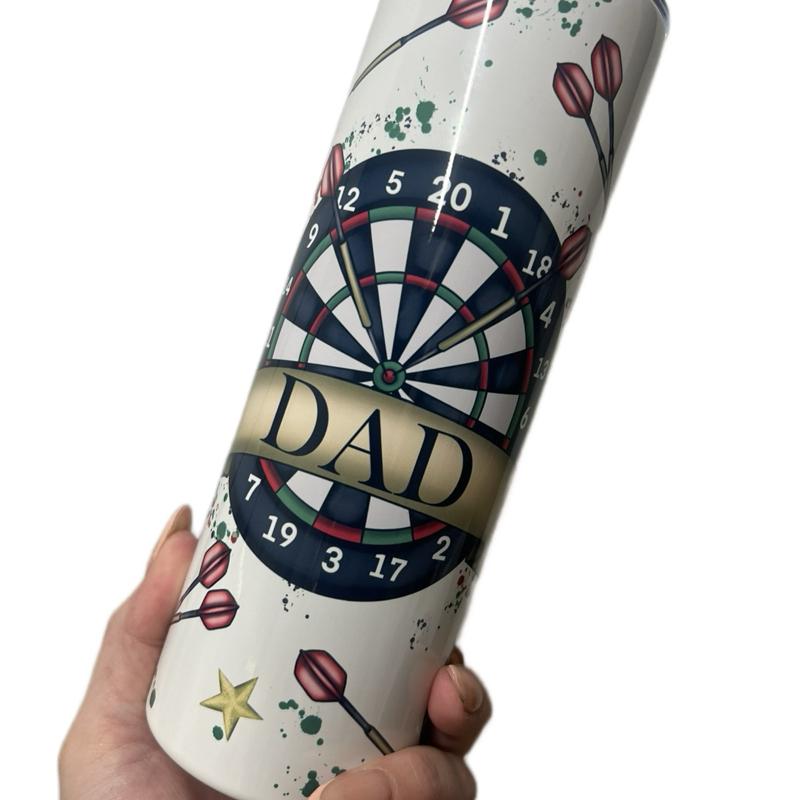 Darts Themed 20oz Tumbler for Hot and Cold Drinks with Lid and Straw Dad Gift Idea can have any name
