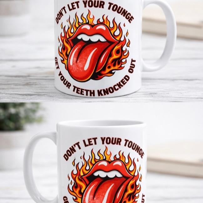 Funny Sarcastic Adult Humour 11oz Ceramic Mug with Flaming Tongue Design for Coffee Lovers