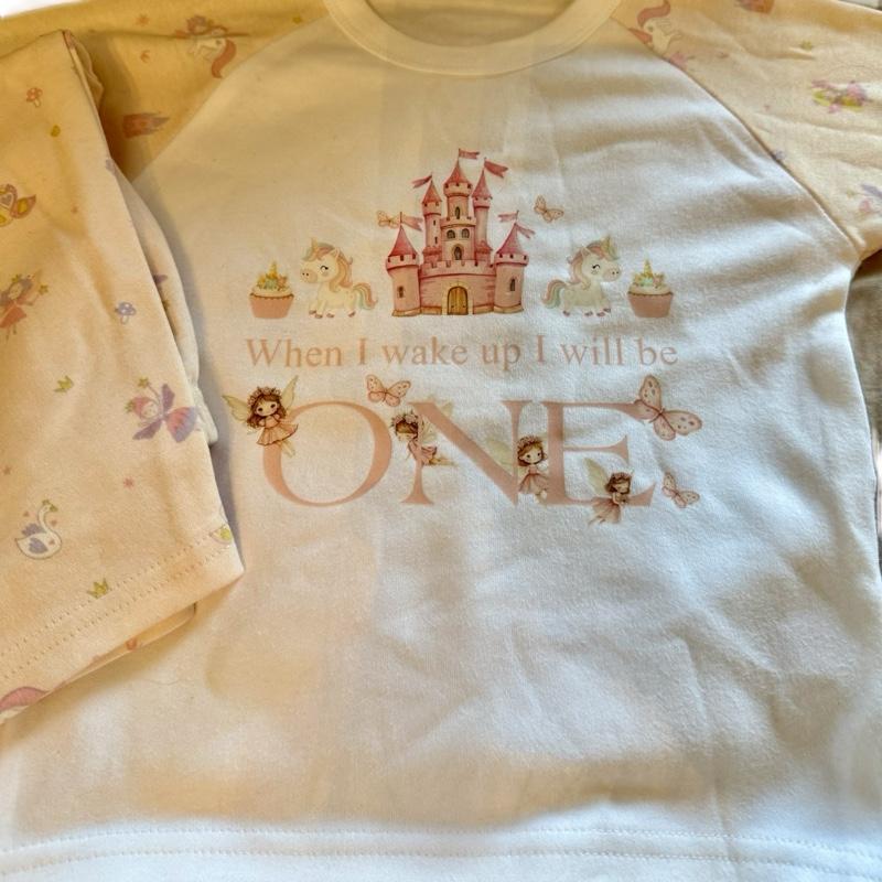Pink personalised fairy princess, when I wake up pyjamas, birthday pyjamas, girls pyjamas, long sleeved and trousers, fairy’s on sleeves and trousers. Leave a note at checkout or send me a message if you would like to add a name