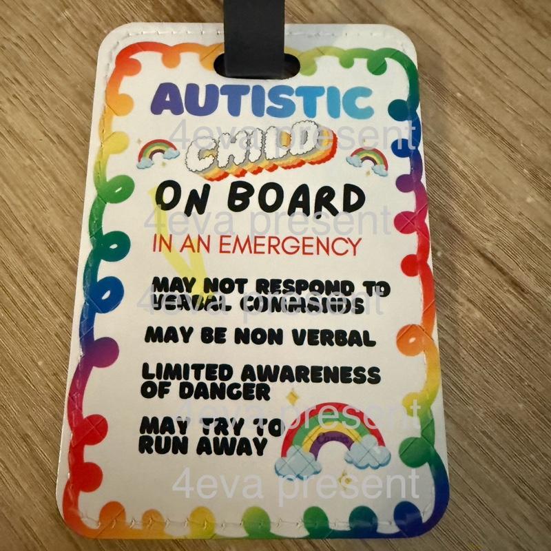 Leatherette Double-Sided Adjustable Strap Pram Pushchair Buggy Tags for Autistic Child Safety Autism Awareness Emergency Alert Sign Clear Indicator for Emergency Situations Simple Yet Effective Tools