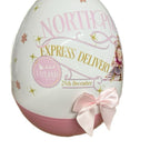 Northpole Express Delivery Personalised Christmas themed Jumbo Plastic Egg with Lapland Design & Pink Bow
