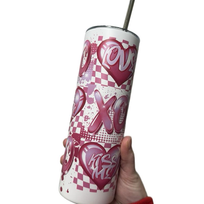 Xoxo Love Pink 20oz Tumbler with Lid and Straw - Stylish Heart Design for Everyday Use