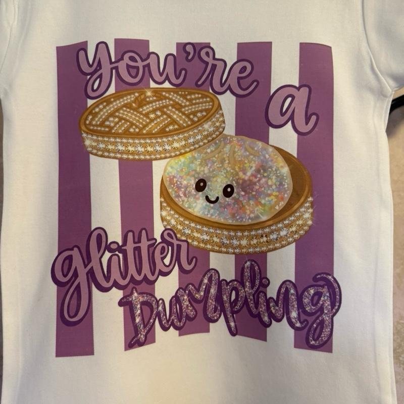 Glitter Dumpling T-Shirt for Children in Various Sizes 100% Cotton Fun Festive Design Perfect for Kids British Style