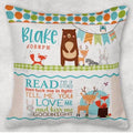 Cute personalised woodland animals pocket book cushion, personalised nursery cushion, cushion with soft toy, reading cushion, children’s cushion