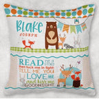 Cute personalised woodland animals pocket book cushion, personalised nursery cushion, cushion with soft toy, reading cushion, children’s cushion