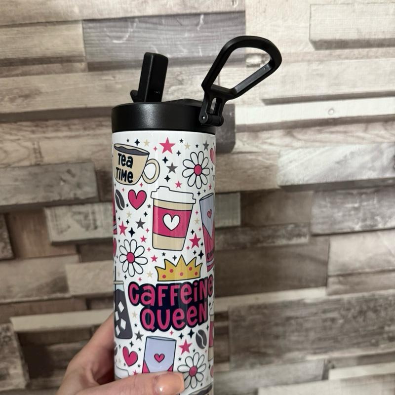 Caffine queen 20oz tumbler with 2 lid options lid and straw and flip up lid for hot and cold drinks