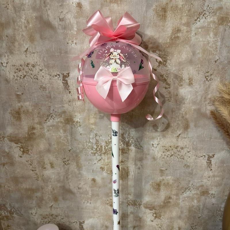 Giant fillable Easter themed plastic lollipop in pink or blue-not filled Gift, organiser. Easter, birthday or valentines gift