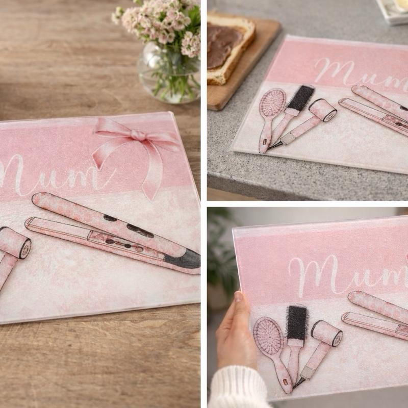 Personalised (mum can be changed) Hair straightener/hair appliances hot plate perfect for dressing tables to stop heat damage-made of glass