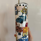 Personalised childrens car and truck tumbler with lid and straw for hot and cols drinks. Add note at checkout out if want personalised with name