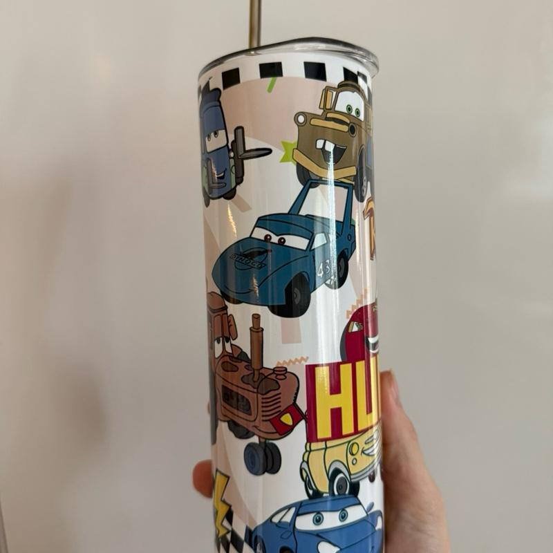 Personalised childrens car and truck tumbler with lid and straw for hot and cols drinks. Add note at checkout out if want personalised with name
