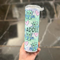 Personalised Cute 20oz dragon tumbler with two different lids available, a flip up lid and a lid and straw  for hot and cold drinks