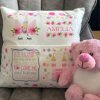 Cute personalised unicorn pocket book cushion, nursery cushion, book cushion, reading cushion, leave name on notes at checkoutt or send a message with name