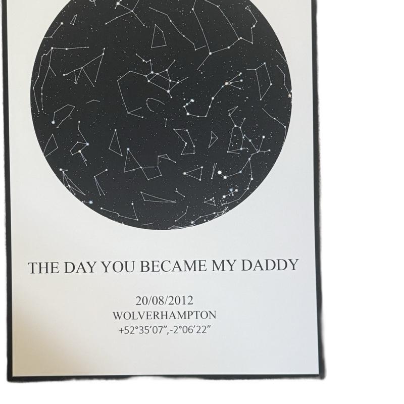 Pay what you can. Perfect Father’s Day gift. The day you became my dad a4 high quality card print, star chart, star picture, Father’s Day print. Once you order message me your details so I can create the perfected gift for your loved ones