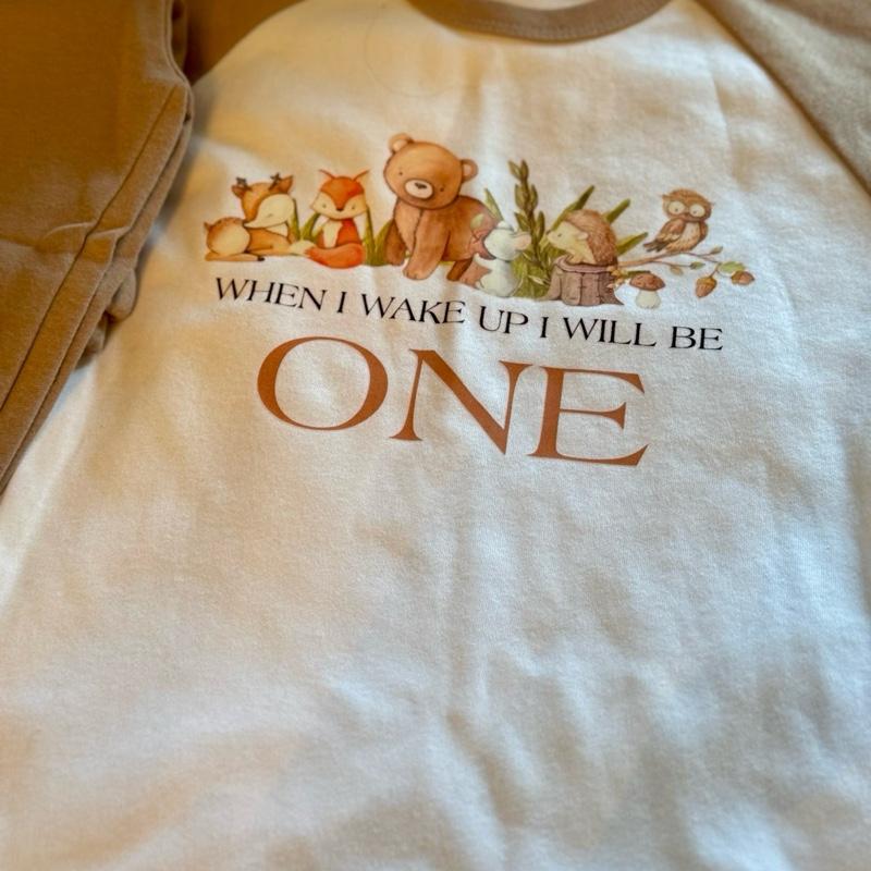 Woodland animals themed personalised when I wake up, birthday pyjamas, cute pyjamas, birthday with age on pyjamas. Message me or leave a note at checkout with name and age to add on