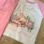 Pink or blue north pole personalised Christmas pyjamas