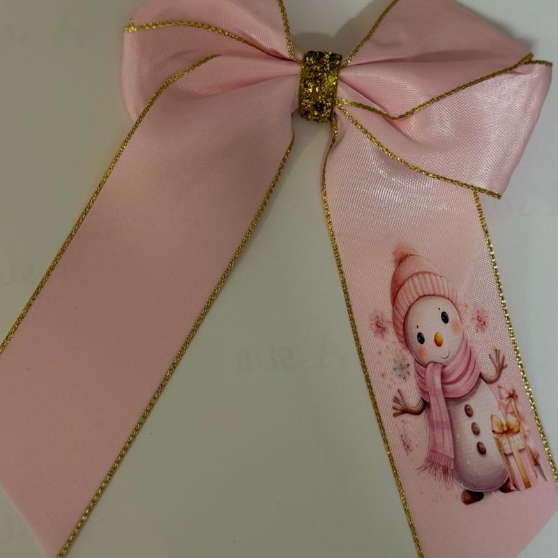 6inch Personalised Hair Bows with Sliding Clip on the Back - Gold Trim & Christmas Design