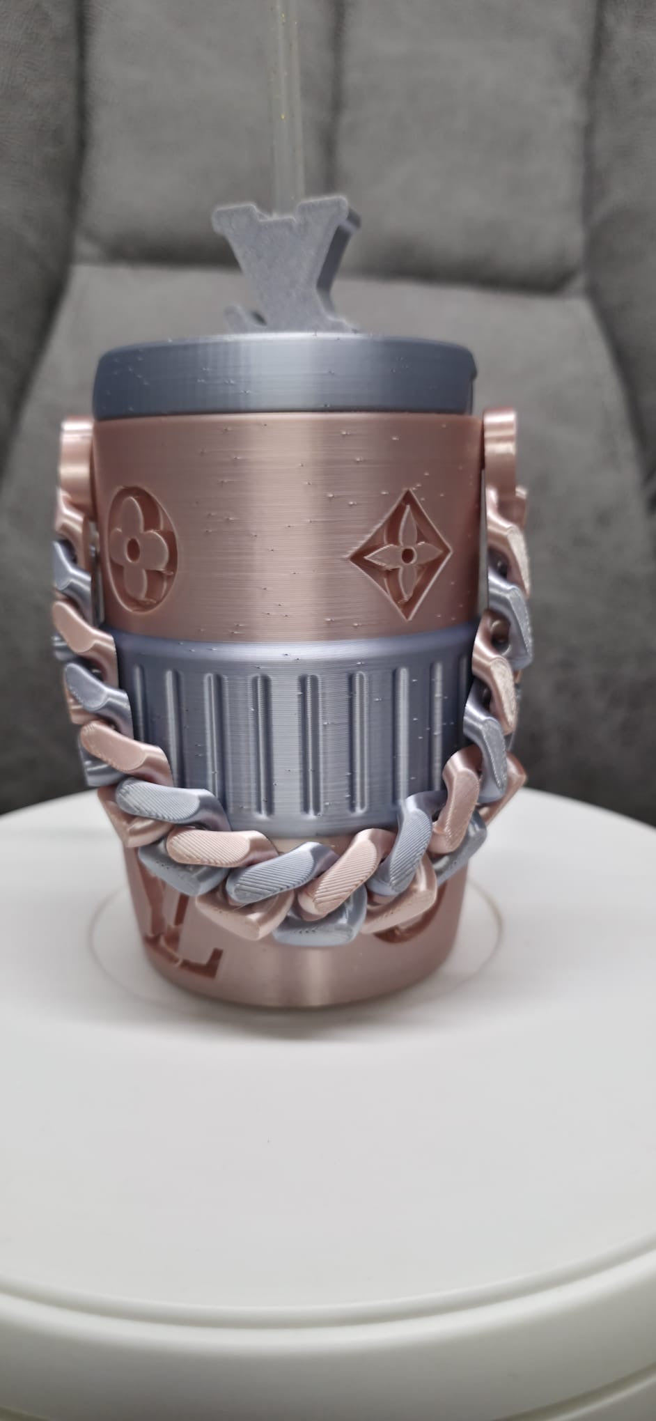 Rose Gold Luxury Monogram 3D Printed Can Cooler – 330ml