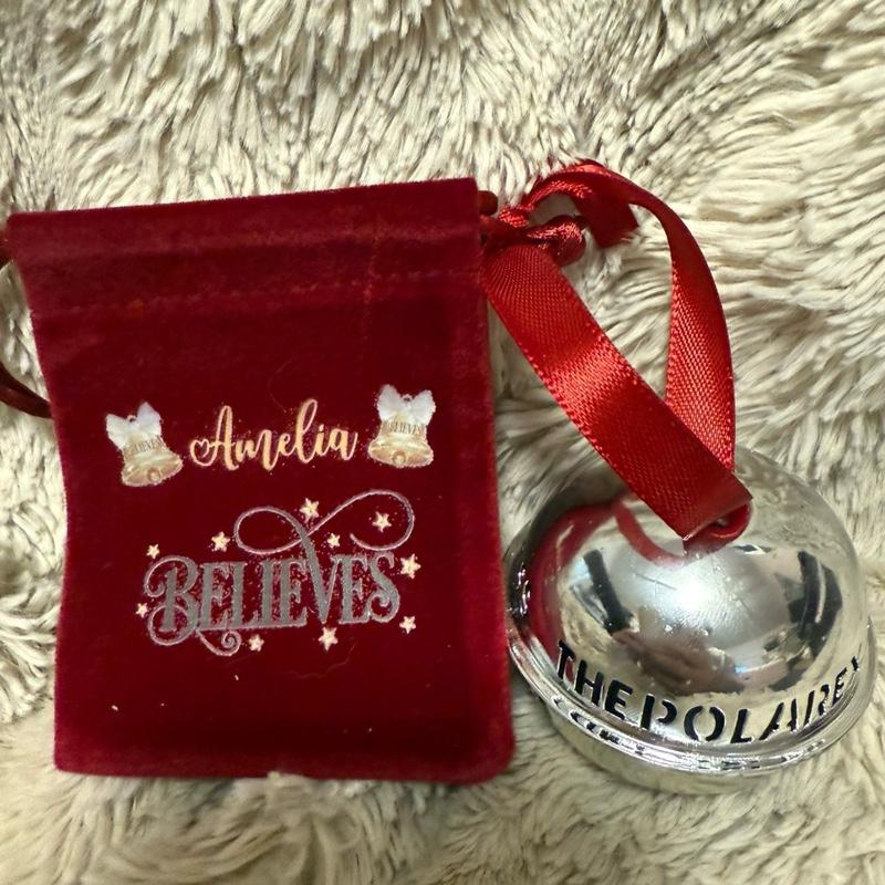 Personalised Believe Bell and Bag for Christmas Tree with Red Pouch for Small Gifts Perfect for Festive Decor Ornaments Decoration