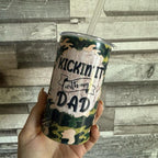 Hot and cold drinks, water insulated, double walled tumbler and sippy cup. Matching father and son. With straw and lid. BPA free Drinkware Flasks Bottles Bottled Portable. Camo design