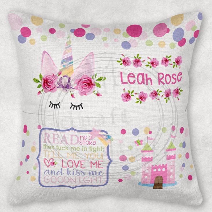 Cute personalised unicorn pocket book cushion, nursery cushion, book cushion, reading cushion, leave name on notes at checkoutt or send a message with name