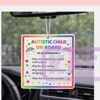 Double sided acrylic Car rear view mirror sign, emergency car sign, autistic child on board sign