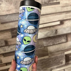 Personalised 20oz Alien Space Planets Tumbler with Lid and Straw for Hot and Cold Drinks - Perfect for Space Enthusiasts Insulated Colorful