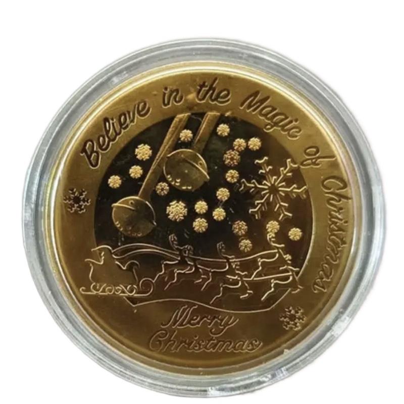 Christmas Santa gold wishing coin in a protective case