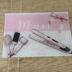 Personalised (mum can be changed) Hair straightener/hair appliances hot plate perfect for dressing tables to stop heat damage-made of glass