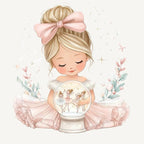 Girls Christmas Pink Pyjamas with Brushed Cotton PJ Bottoms Woven Check Pattern & Cute Ballerina Design