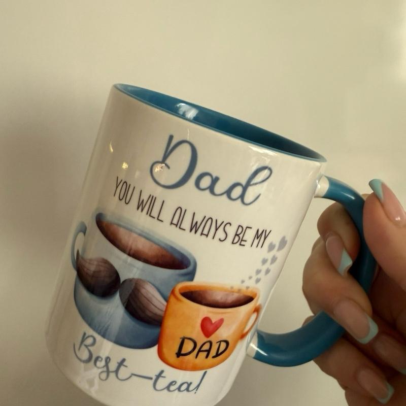 Dad 11oz Ceramic Mug with Blue Handle & Blue Inside Perfect Father’s Day Gift for Dad Stylish Drinkware Beverage Cup Reusable Washable Coffee tea