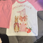 When I Wake Up I'll Be 1 Rabbit Pyjamas with Pink Sleeves and Trousers for Kids