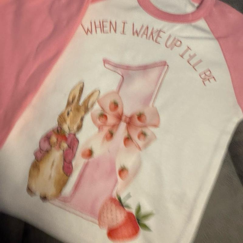 When I Wake Up I'll Be 1 Rabbit Pyjamas with Pink Sleeves and Trousers for Kids