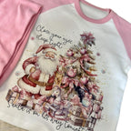 Pink Personalised Christmas Eve Pyjamas Long Sleeved Top and Trousers with Santa Design Close Your Eyes Sleep Tight