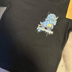 Dinosaur T-shirt with Small Pocket Sized Image on Front and Large Prehistoric Edition Image on Back. Made with organic cotton