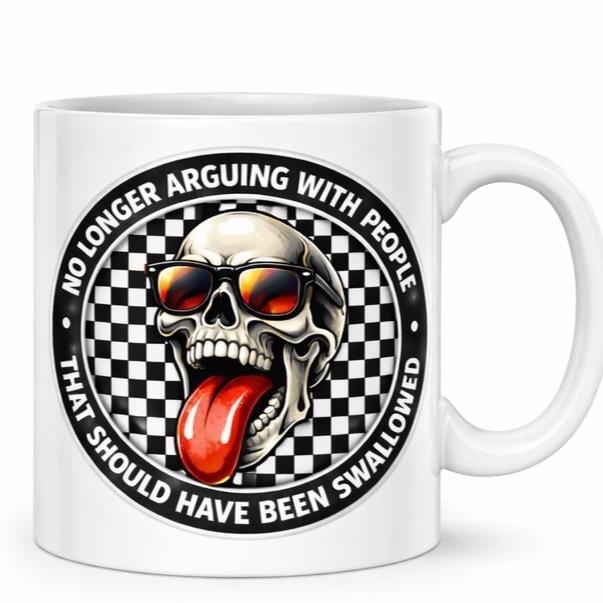 Funny and Sarcastic Adult 11oz Ceramic Mug with Skull Design and Checkered Pattern for Unique Gift
