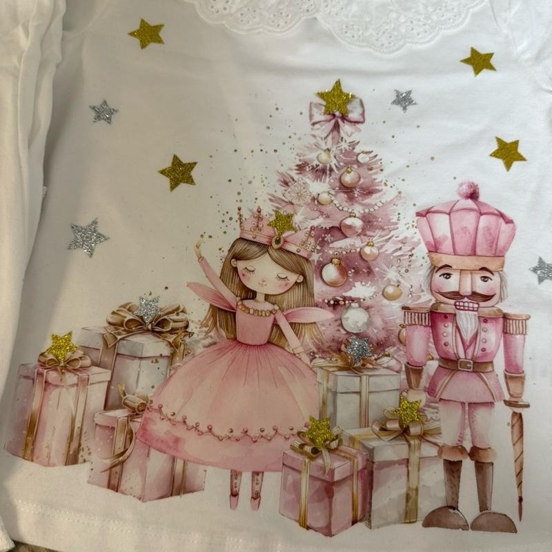 Young Girls Christmas Princess and Nutcracker Pyjamas Can Have Any Text Added with Festive Design and Stars