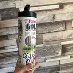 Golf Themed 20oz Double Walled Insulated Tumbler for Hot and Cold Drinks with Flip Up Lid Perfect for Golfers