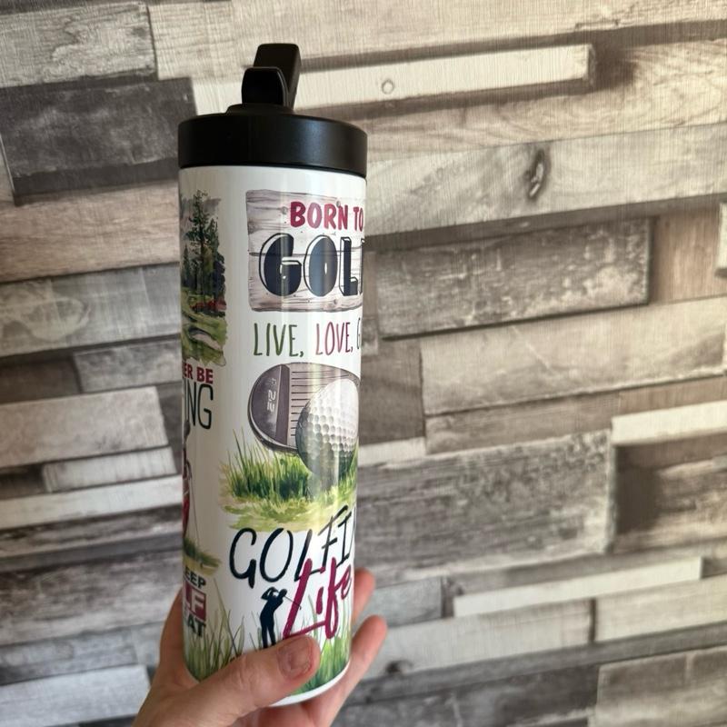 Golf Themed 20oz Double Walled Insulated Tumbler for Hot and Cold Drinks with Flip Up Lid Perfect for Golfers